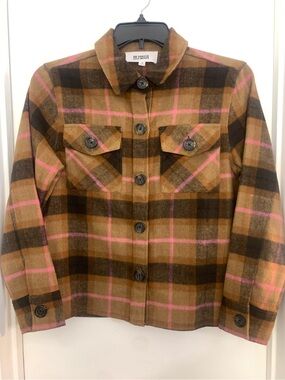 BB Dakota Steve Madden Brown Plaid Coat with Pink Accents